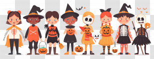 Halloween Kids - Children In Halloween Costumes Celebrating Transparent PNG