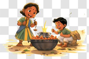 Cartoon Image - Children Cooking Outdoors Transparent PNG