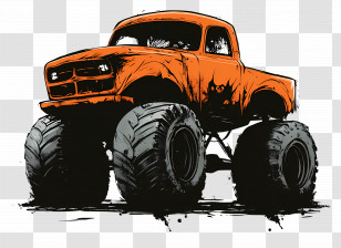 Halloween Monster Truck - Orange Monster Truck Illustration Transparent PNG