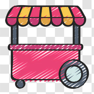 Food Cart Logo - Sketch Style Food Cart With Striped Awning Transparent PNG