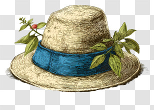 Hello Summer - Straw Hat With Blue Band Transparent PNG