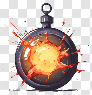 Sketch Style Timer Bomb - Exploding Flask With Fiery Burst Effect Transparent PNG