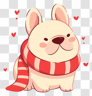 Cute French Bulldog - Cute French Bulldog Wrapped In Red Scarf With Hearts Transparent PNG