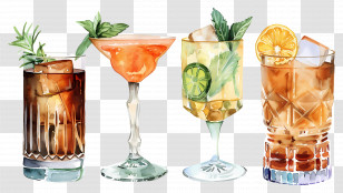 Watercolor Cocktail - Watercolor Cocktails And Glasses Transparent PNG