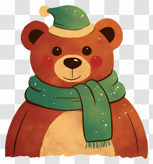 Christmas Teddy Bear - Bear With Green Scarf Transparent PNG