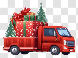 Red Truck - Red Delivery Truck Loaded With Christmas Gifts And Trees Transparent PNG