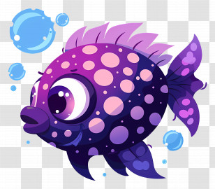 Cute Pufferfish - Purple Cartoon Fish With Bubbles Transparent PNG
