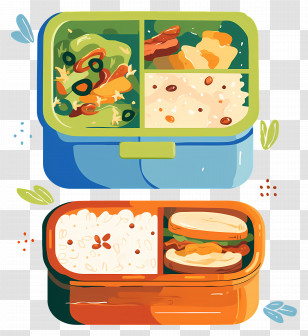 Delicious Food - Lunch Box Illustration With Food Containers Transparent PNG