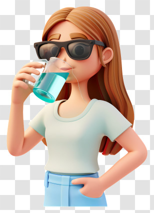Drinking Water - Girl Drinking With Sunglasses Transparent PNG