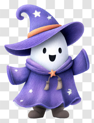 Cute Ghost In Witch Outfit - Happy Purple Wizard Ghost Transparent PNG