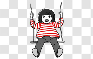 Cartoon Girl - Child On Swing With Red Striped Shirt Transparent PNG