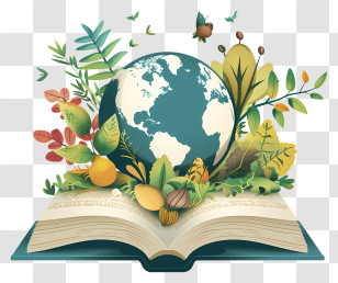 World Storytelling Day - Open Book With World And Plants Transparent PNG