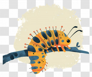 Caterpillar - Colorful Caterpillar On Branch Transparent PNG