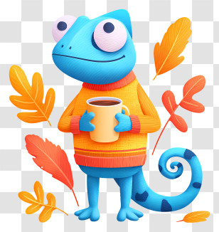 Chameleon Drinking Coffee - Chameleon Holding Coffee Transparent PNG