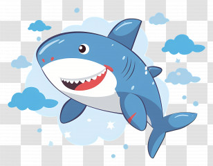 Cute Shark - Cute Cartoon Shark Swimming In Clouds Transparent PNG