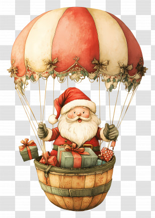 Santa - Santa Claus In Barrel-Shaped Hot Air Balloon For Festive Cheer Transparent PNG