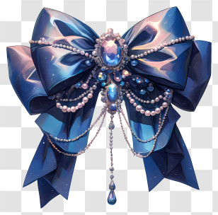 Fancy Bow With Pearls - Elegant Blue Bow With Jewels Transparent PNG