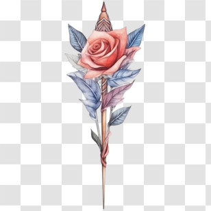 Boho Arrow
 - Beautiful Red Rose With Blue Leaves Spear Transparent PNG