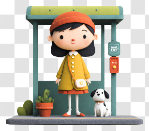 Girl With Dog At Bus Stop - Girl Waiting At Bus Stop With Dog Transparent PNG