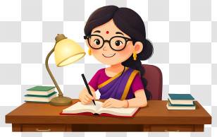 Indian Woman Reading Book - Female Teacher Writing At Desk Transparent PNG