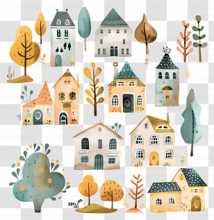 Building - Adorable Autumn-Themed Cartoon Neighborhood Art Transparent PNG