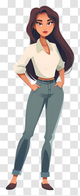 Slim Woman Cartoon - Modern Animated Woman In Casual Wear Transparent PNG