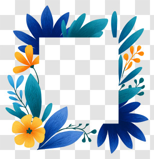 Blue Rectangle Frame - Colorful Floral Frame Transparent PNG