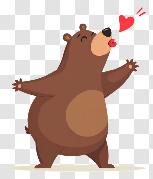 Bear Sending A Flying Kiss - Brown Bear With Heart Cartoon Transparent PNG