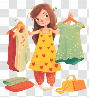 Girl Holding Dress - Girl Choosing Dresses Transparent PNG