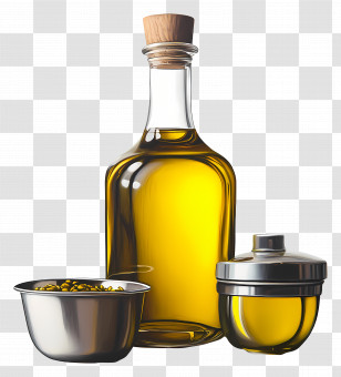 Cooking Oil - Oil Bottle And Bowl Illustration Transparent PNG