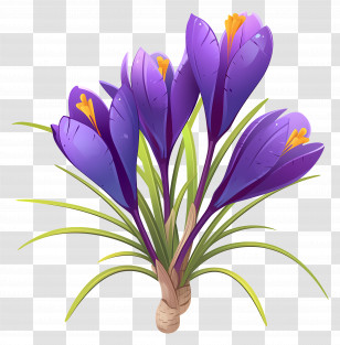 Saffron Crocus - Blooming Purple Crocus Flowers In Spring Transparent PNG