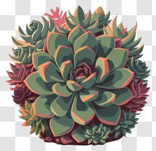 Succulent Plants - Green And Pink Succulent Plant Cluster Transparent PNG