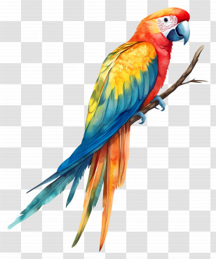 Watercolor Bird - Colorful Macaw On A Branch Transparent PNG