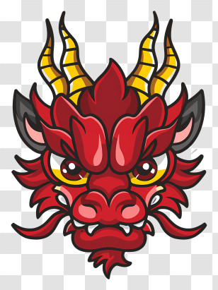 Icon - Red Dragon Head Artwork With Golden Horns Transparent PNG