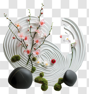 Zen Flower Arrangement - Pink Flower Arrangement With Stones And Moss Transparent PNG