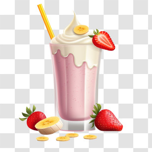 Milkshake - Strawberry And Banana Smoothie With Fresh Fruits Transparent PNG