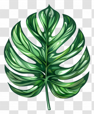 Palm Leaf - Beautiful Green Monstera Leaf Illustration Transparent PNG