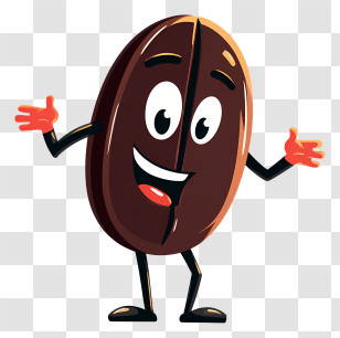 Groovy Coffee Bean - Cartoon Coffee Bean Character Transparent PNG