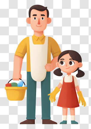 Father And Daughter Cleaning House - Father And Daughter With Cleaning Supplies Transparent PNG