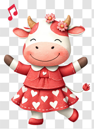 Cute Cartoon Cow - Cute Cow Dancing In Red Dress Transparent PNG