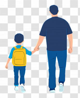Going School With Dad - Father And Son Walking Together Illustration Transparent PNG