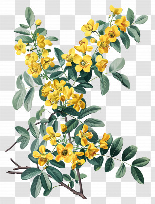 Siberian Pea Tree - Branch With Yellow Flowers And Green Leaves Transparent PNG