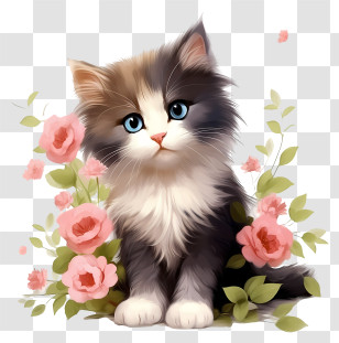 Valentine Cat - Cute Kitten With Flowers Transparent PNG