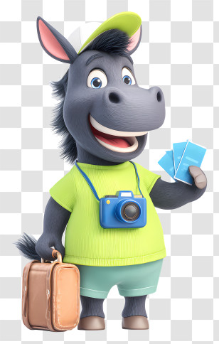Donkey Tourist - Happy Donkey Travel Mascot Transparent PNG