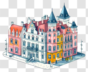City Skyline - Colorful Architectural Building Illustration Transparent PNG