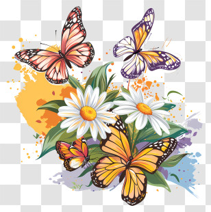 Butterflies - Butterflies With Daisies Art Transparent PNG