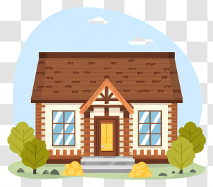 Flat Design - Rustic Cabin With Vibrant Outdoor Scenery Transparent PNG
