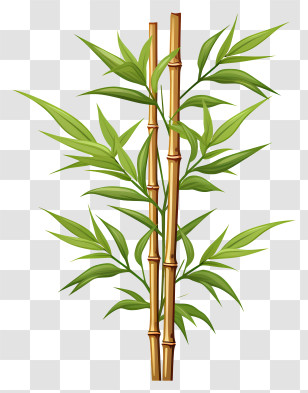 Flat Bamboo Stem - Illustration Of Bamboo Stalks With Leaves Transparent PNG