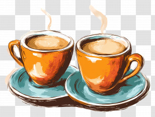 Retro Coffee - Steaming Coffee Cups On Saucers Transparent PNG