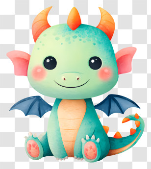 Kawaii Dragon - Cute Mint Baby Dragon Cartoon Transparent PNG